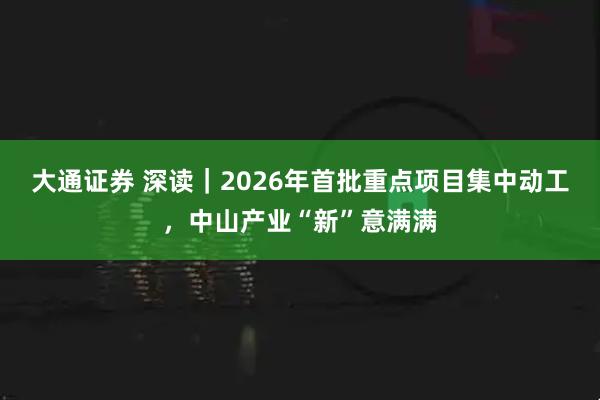 大通证券 深读|2026年首批重点项目集中动工,中山产业“新”意满满